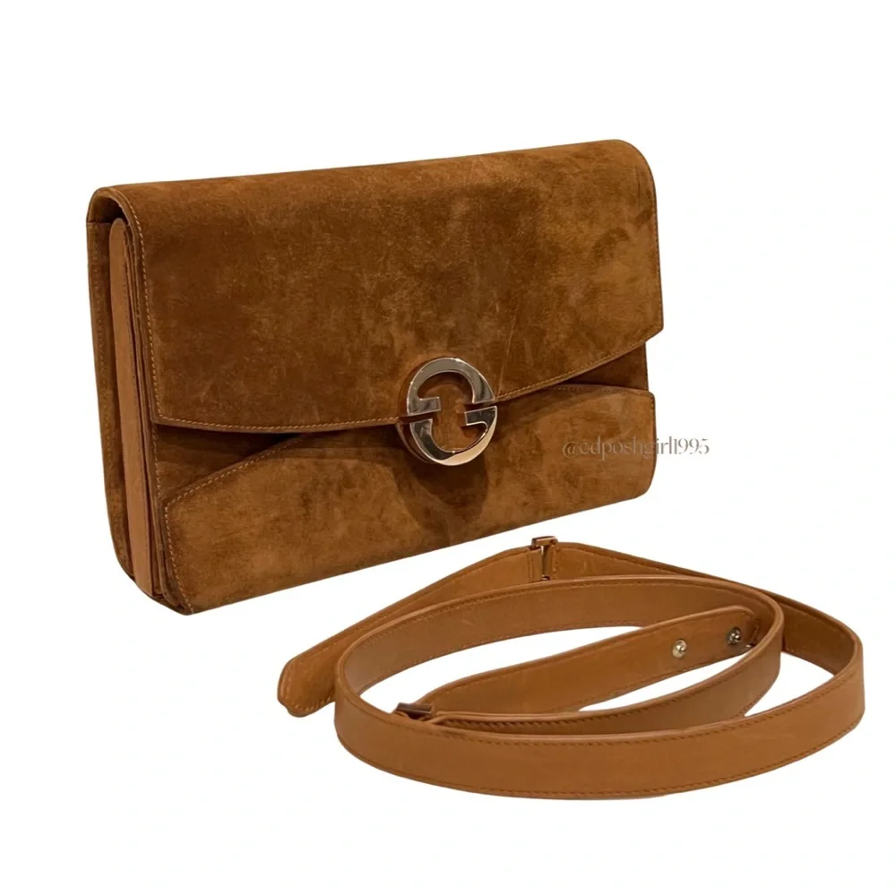 Vintage 1970s Gucci Blondie Camel Suede GG Envelope Bag convertible - Picture 3 of 14